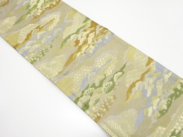 アンティーク　松原に雲模様織り出し袋帯（着用可）